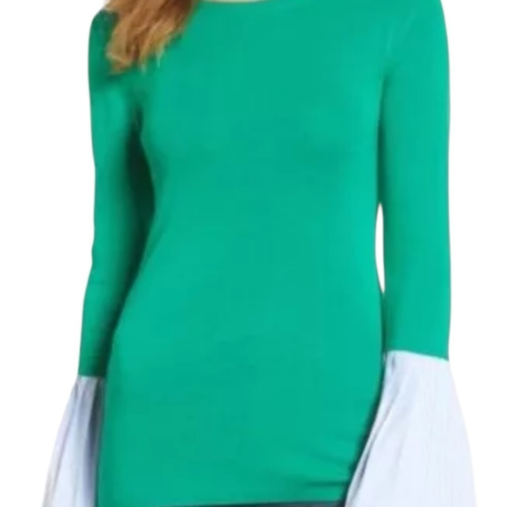 Halogen Sweater Knit Top Cuffs Flare Sleeves Green Viscose Blend